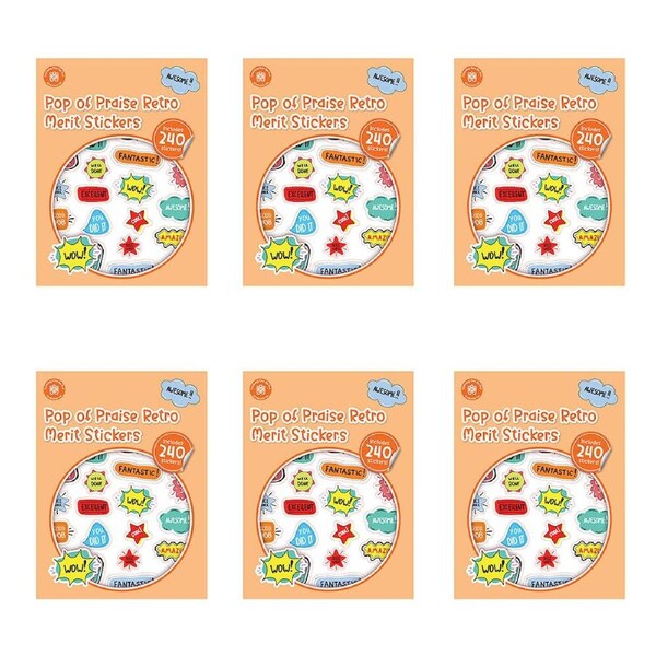 6x 240pc Learning Can Be Fun Pop of Praise Retro Merit Sticker Book Multi