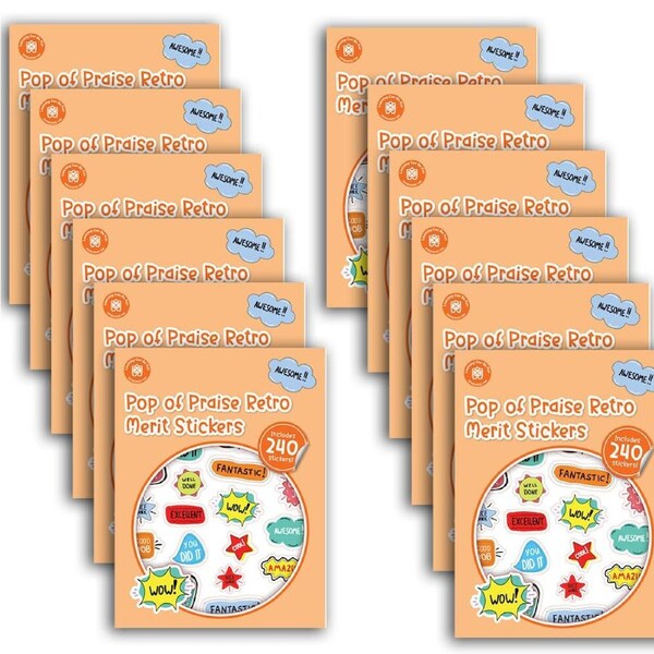 12x 240pc Learning Can Be Fun Pop of Praise Retro Merit Sticker Book Multi