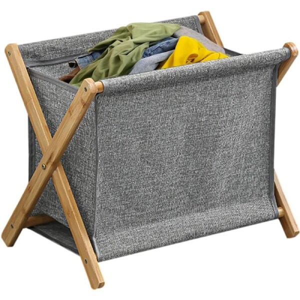 Laundry Storage Basket,Wooden Laundry Basket,Clothes Sorter Organizer Cotton Linen Laundry Bag For Living Room Bathroom