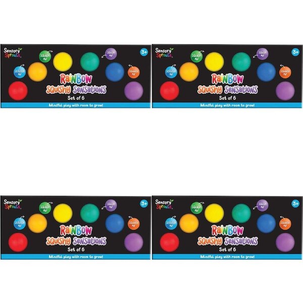4x 6pc Sensory Sprouts Rainbow Squishy Sensations Set Kids Toy Multicoloured