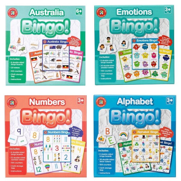 4pc Learning Can Be Fun Australia/Emotions/Numbers/Alphabet Bingo Kids Toy Set