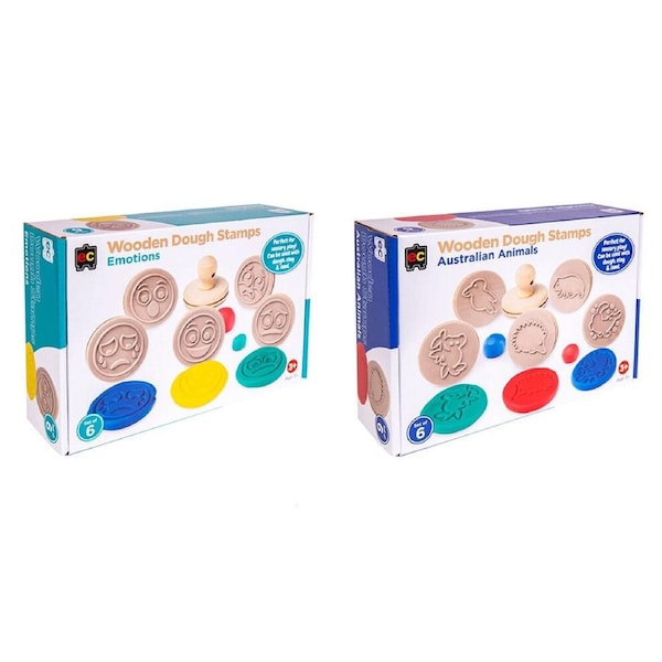 2pc Educational Colours Wooden Dough Stamps Set Animals/Emotions