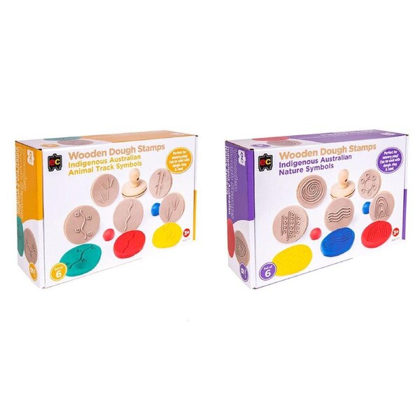2pc Educational Colours Wooden Dough Stamps Indigenous Nature/Ani Track