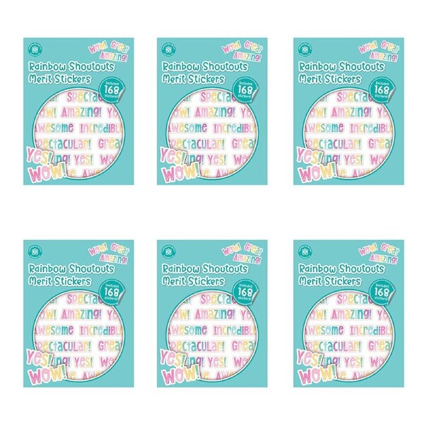 6x 168pc Learning Can Be Fun Rainbow Shoutouts Merit Sticker Book Multicoloured