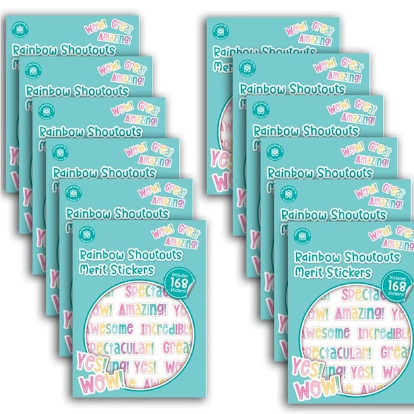 12x 168pc Learning Can Be Fun Rainbow Shoutouts Merit Sticker Book Multicoloured