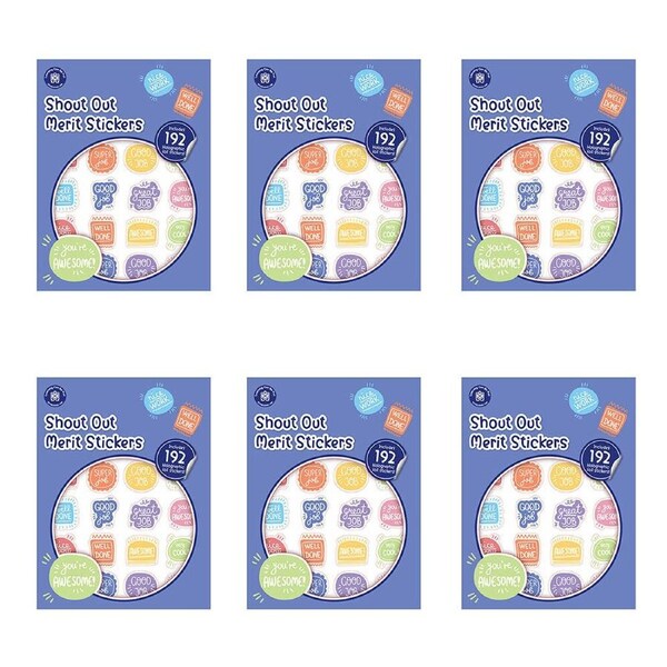 6x 192pc Learning Can Be Fun Shout Out Merit Sticker Book Multicoloured