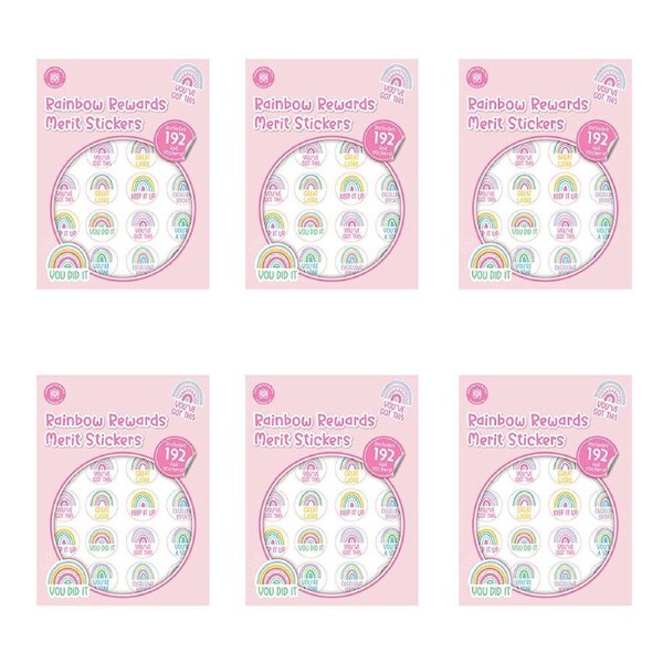 6x 192pc Learning Can Be Fun Rainbow Rewards Merit Sticker Book 28mm
