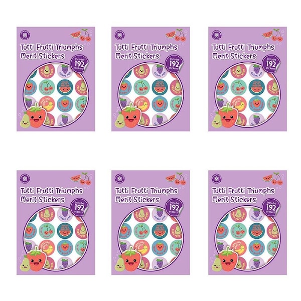 6x 192pc Learning Can Be Fun Tutti Frutti Triumphs Merit Sticker Book 28mm
