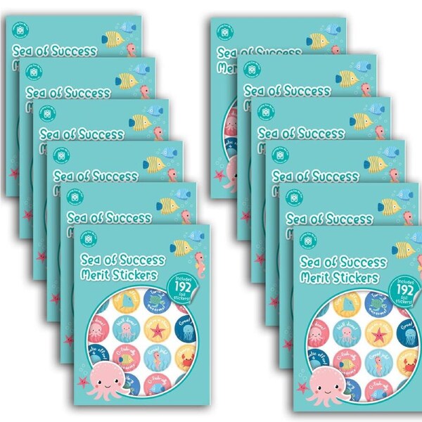 12x 192pc Learning Can Be Fun Sea of Success Merit Sticker Book 28mm