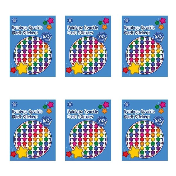 6x 832pc Learning Can Be Fun Rainbow Sparkle Merit Sticker Book Multicoloured