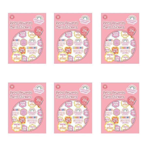 6x 216pc Learning Can Be Fun Retro Rewards Merit Sticker Book Multicoloured