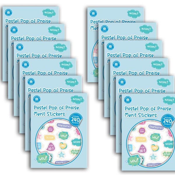 12x 240pc Learning Can Be Fun Pop of Praise Pastel Merit Sticker Book Multi