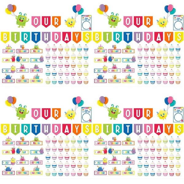 4x 62pc Learning Can Be Fun Birthday Bulletin Board Set Giggle & Grow