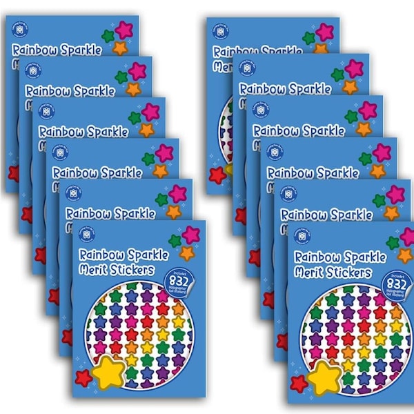 12x 832pc Learning Can Be Fun Rainbow Sparkle Merit Sticker Book Multicoloured