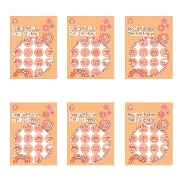 6x 192pc Learning Can Be Fun Peachy Praise Merit Sticker Book 28mm