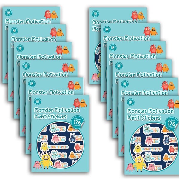 12x 176pc Learning Can Be Fun Monster Motivation Merit Sticker Book Multi