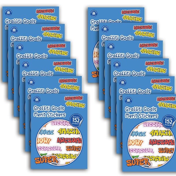 12x 152pc Learning Can Be Fun Graffiti Goals Merit Sticker Book Multicoloured
