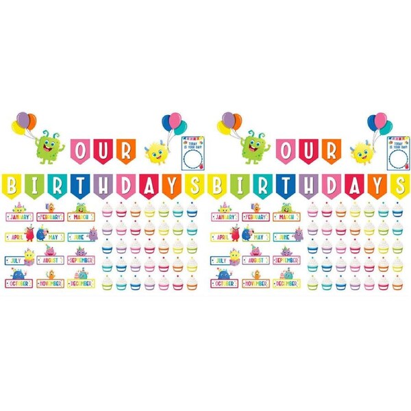 2x 62pc Learning Can Be Fun Birthday Bulletin Board Set Giggle & Grow