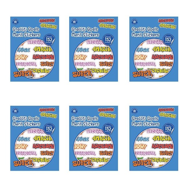 6x 152pc Learning Can Be Fun Graffiti Goals Merit Sticker Book Multicoloured