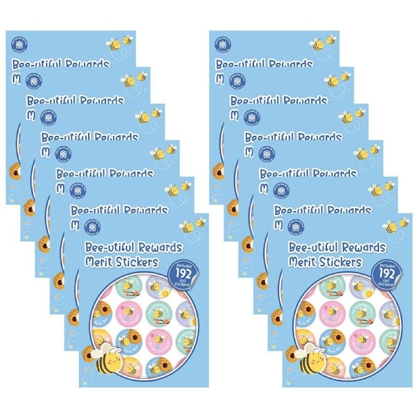 12x 192pc Learning Can Be Fun Bee-utiful Rewards Merit Sticker Book 28mm