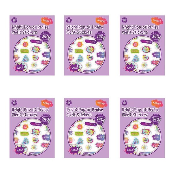 6x 240pc Learning Can Be Fun Pop of Praise Bright Merit Sticker Book Multi