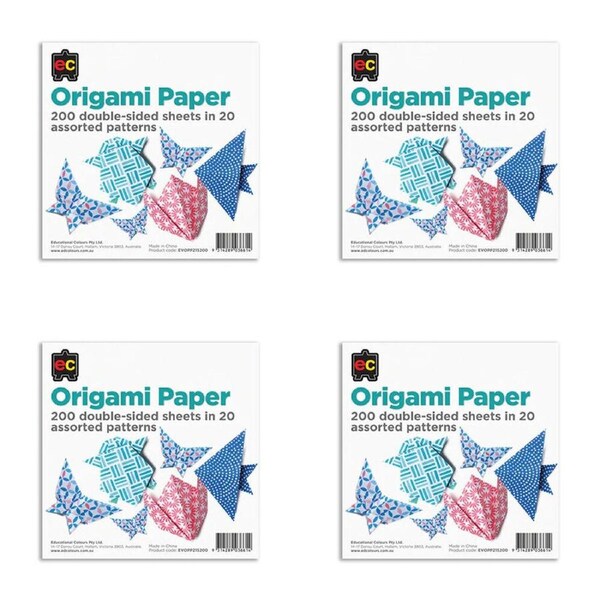 4x 200pc Educational Colours Double Sided Pattern Origami Paper Pack Multi