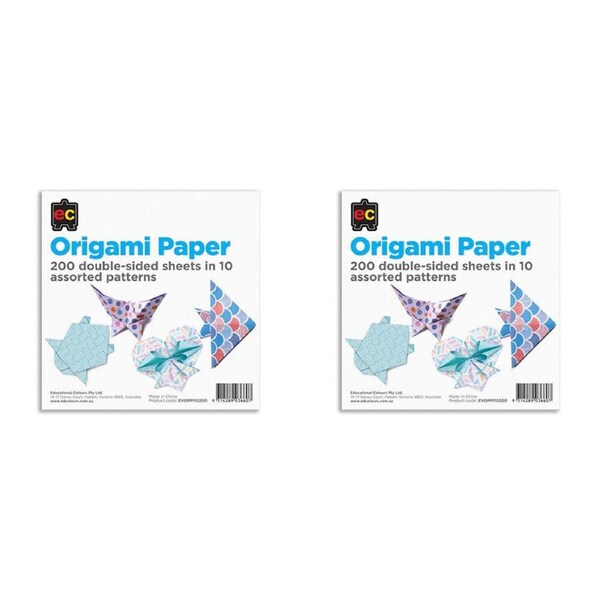 2x 200pc Educational Colours Patterns Origami Paper Pack Multicoloured