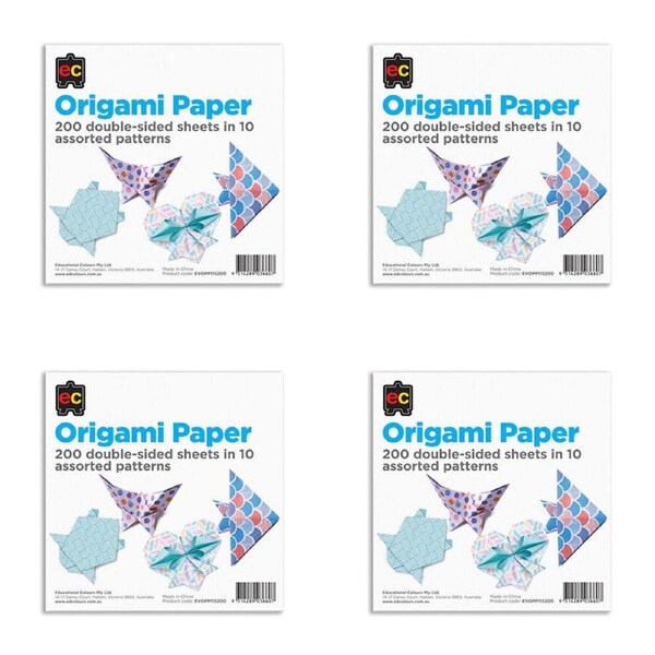 4x 200pc Educational Colours Patterns Origami Paper Pack Multicoloured