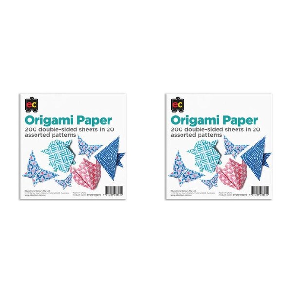 2x 200pc Educational Colours Double Sided Pattern Origami Paper Pack Multi
