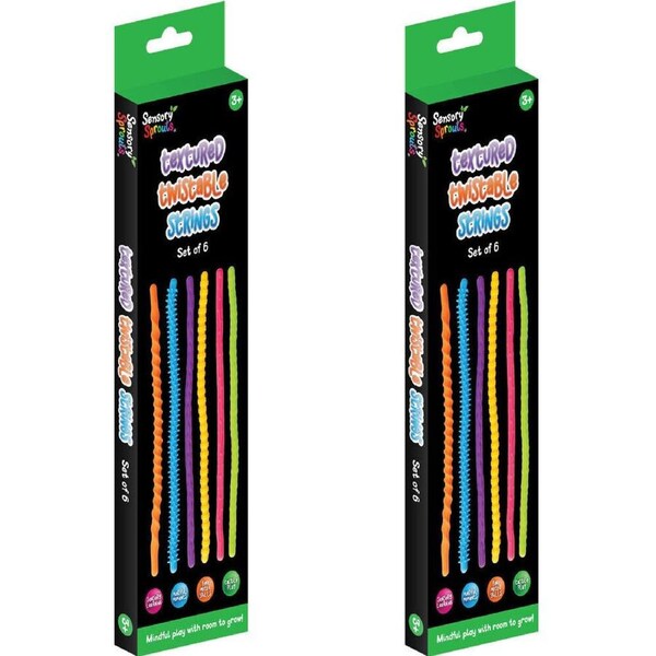 2x 6pc Sensory Sprouts Textured Twistable Strings Set Kids Toy Multicoloured
