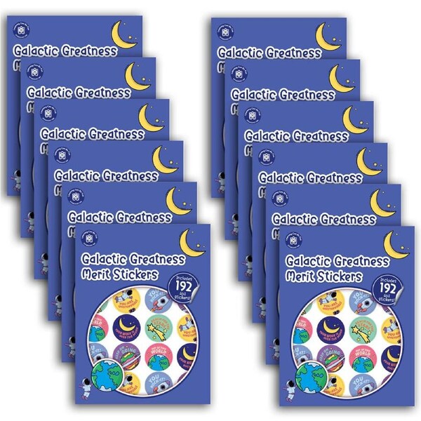 12x 192pc Learning Can Be Fun Galactic Greatness Merit Sticker Book 28mm