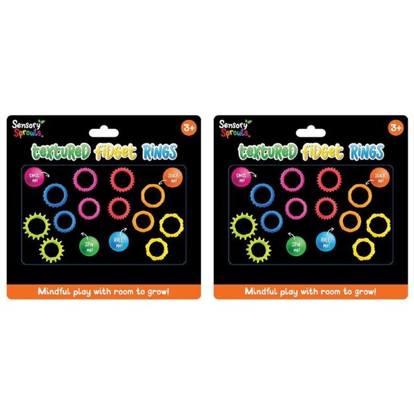 2x 12pc Sensory Sprouts Textured Fidget Rings Set Kids Toy Multicoloured
