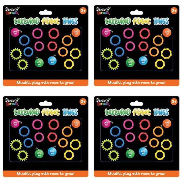 4x 12pc Sensory Sprouts Textured Fidget Rings Set Kids Toy Multicoloured