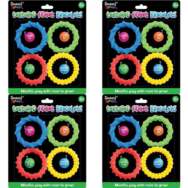 4PK Sensory Sprouts Textured Fidget Bracelets Set Kids Toy Multicoloured