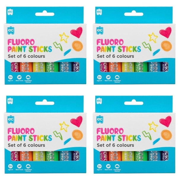 4x 6pc Educational Colours Mess-Free Kids Paint Sticks Set Fluorescent