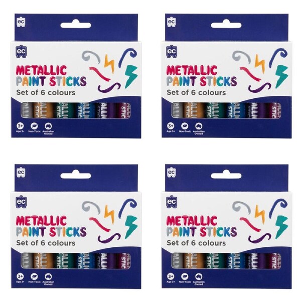 4x 6pc Educational Colours Mess-Free Kids Paint Sticks Set Metallic
