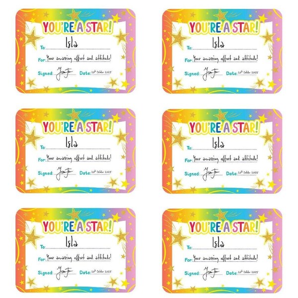 6x 30pc Learning Can Be Fun Giggle & Grow You're a Star Certificates A5