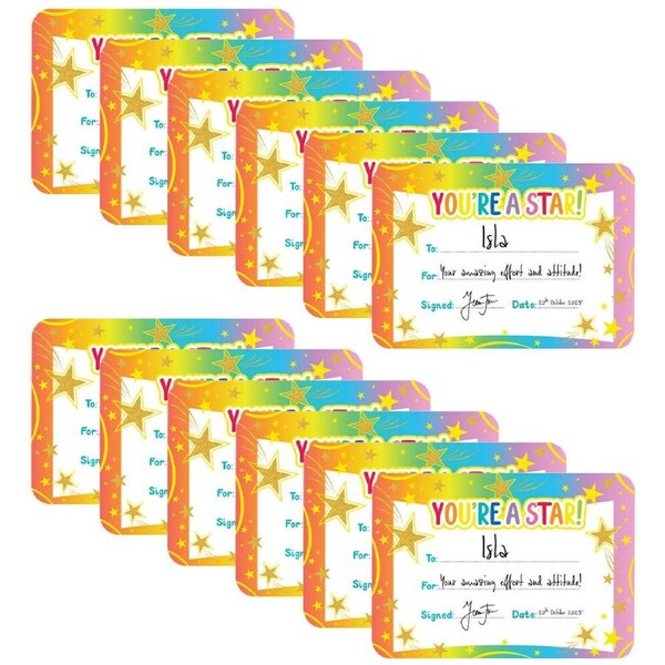 12x 30pc Learning Can Be Fun Giggle & Grow You're a Star Certificates A5