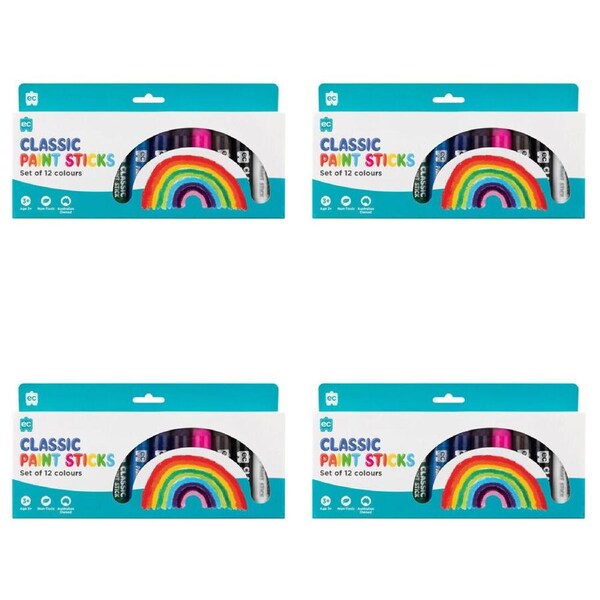 4x 12pc Educational Colours Mess-Free Kids Paint Sticks Set Classic