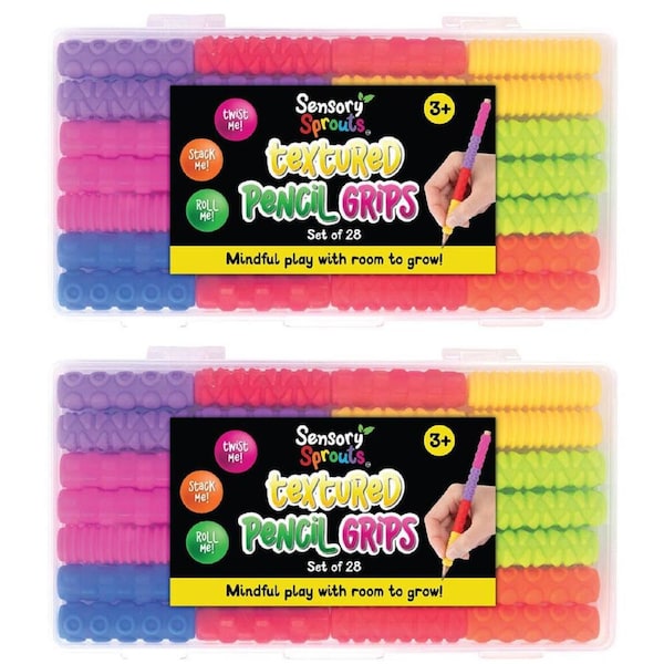 2x 28pc Sensory Sprouts Textured Pencil Grips Set Kids Toy Multicoloured
