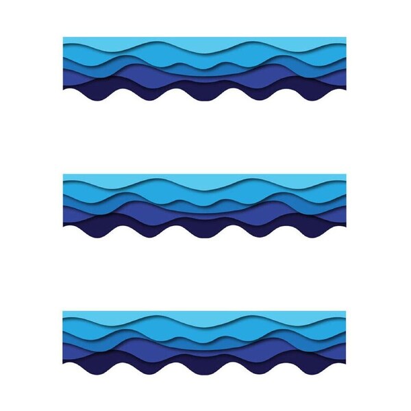 3x 12pc Learning Can Be Fun Ocean Waves Scalloped Border Pack 90cm x 7.5cm