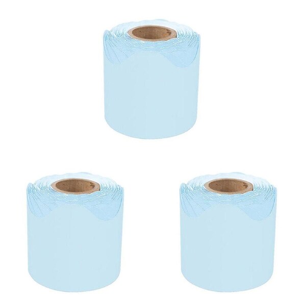 3PK Learning Can Be Fun Growing Minds Sky Blue Rolled Scallop Border 6.5x15.2cm