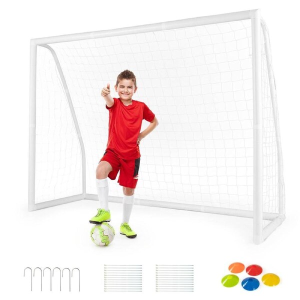 Babyjoy 2.5M x 1.8M Soccer Goal Weather Resistant Net & UPVC Frame w/Ground Stakes for Home Backyard