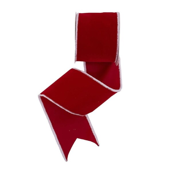 Red Velour Ribbon with White Wire Edging