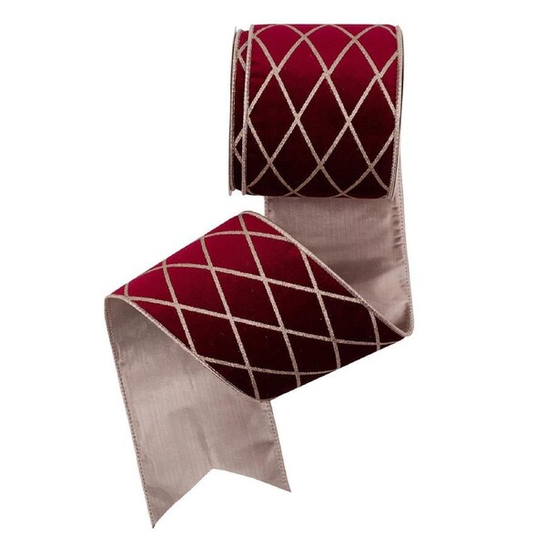 Burgundy Velour Ribbon with Lattice Detailing Wire Edge