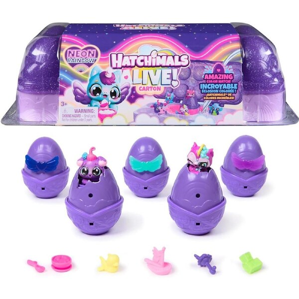 Hatchimals Alive Neon Rainbow Egg Carton Set 5 Surprise Eggs 11 Accessories