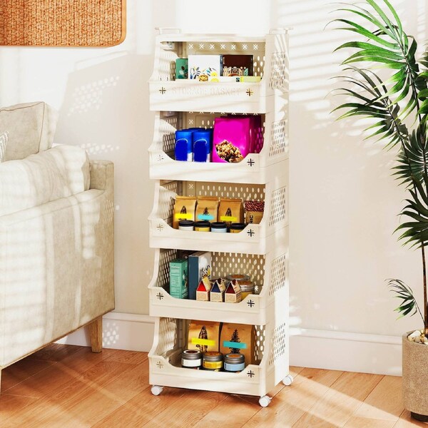 Costway 6Tier Utility Rolling Storage Cart Kitchen Trolley Stackable Laundry Basket Bathroom Organizer Rack Shelf Hooks