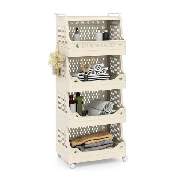 Costway 5Tier Utility Rolling Storage Cart Kitchen Trolley Stackable Laundry Basket Bathroom Organizer Rack Shelf w/Hooks