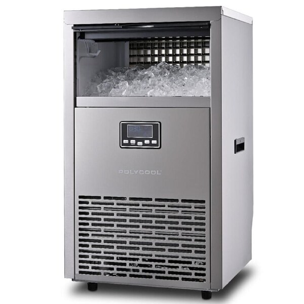 POLYCOOL Commercial Ice Maker Machine, up to 75kg/24hr, Timer & Self Cleaning Programs