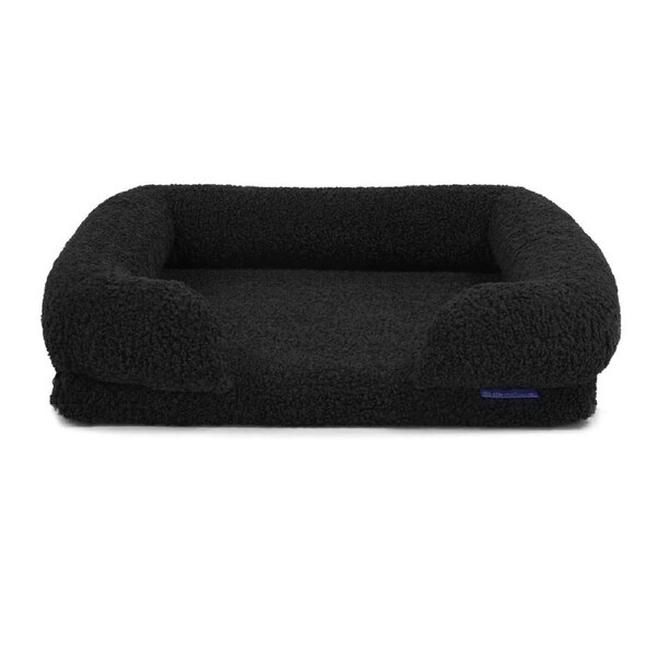 Boucle Style Teddy Fleece Memory Foam Sofa Dog Bed with Bolster (Charcoal) - Small